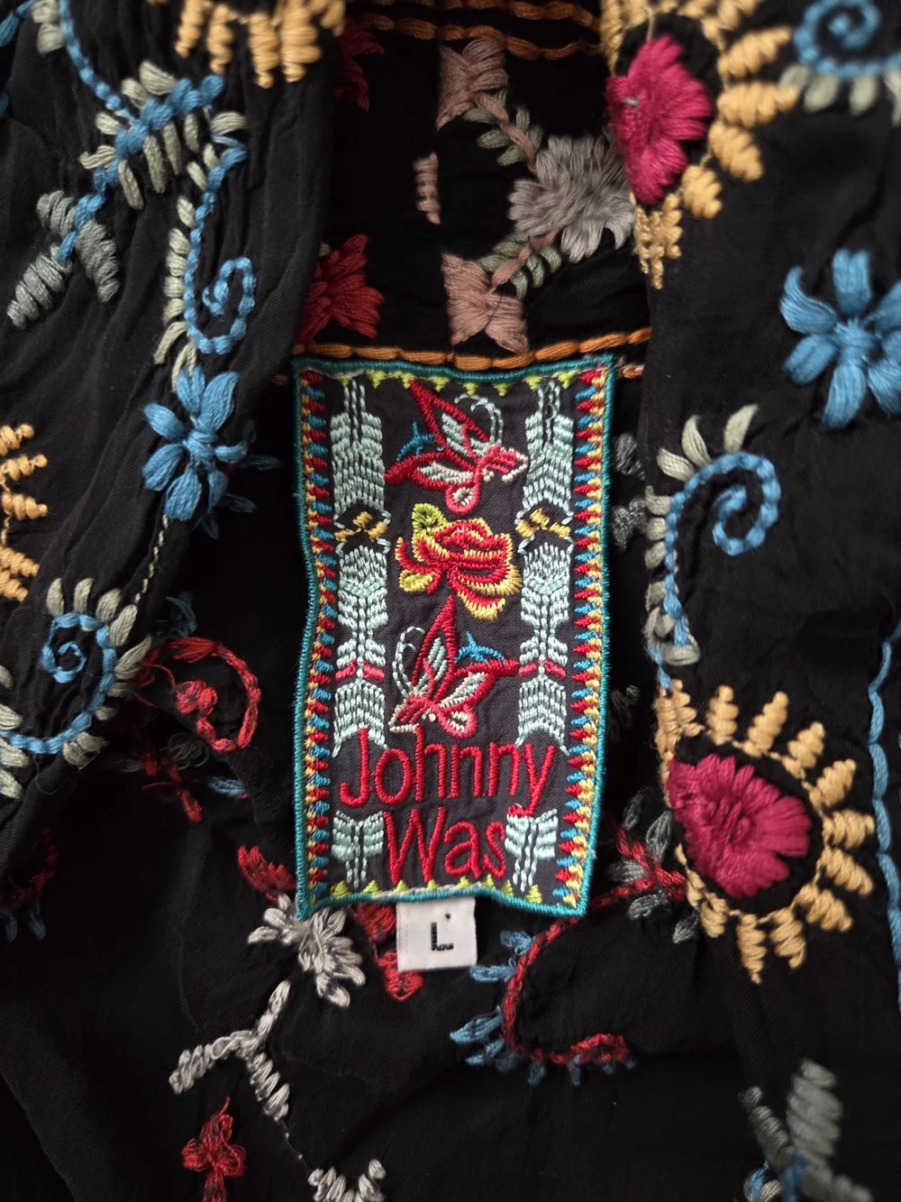 Johnny Was Black Embroidered Floral Cardigan